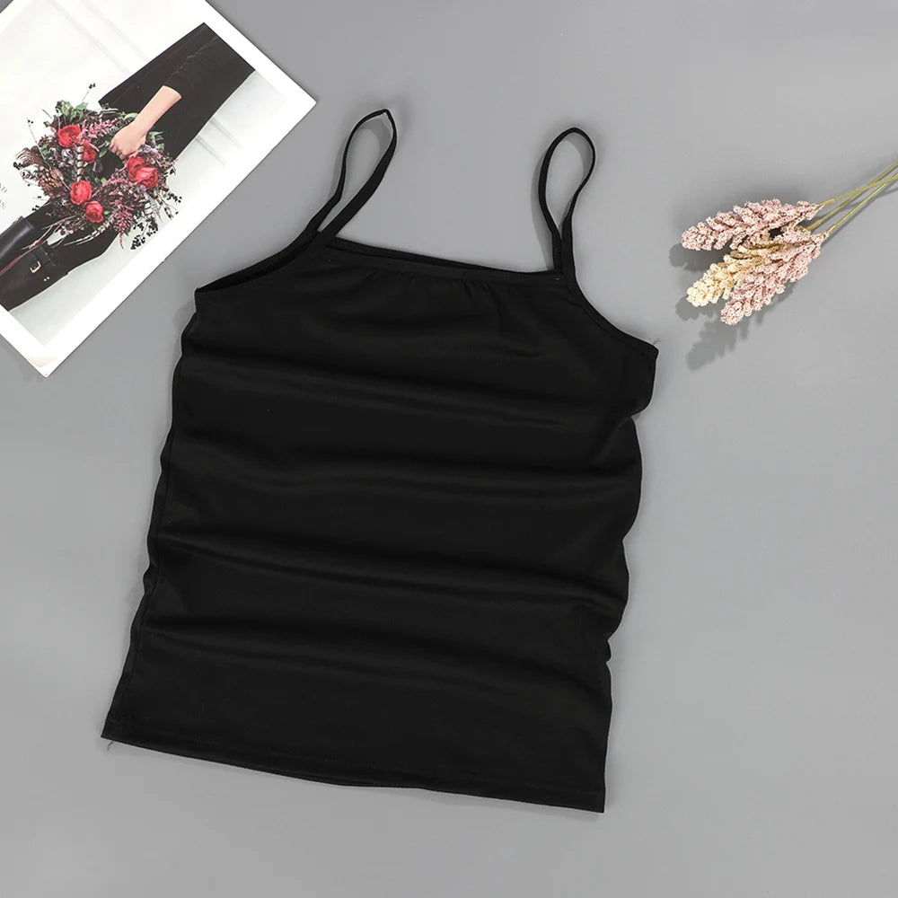 Summer Sexy Sling Camisoles Black White Tank Top Women Crop Tops Sleeveless T-Shirt Sport Vest Simple Solid Color Thin Camisole