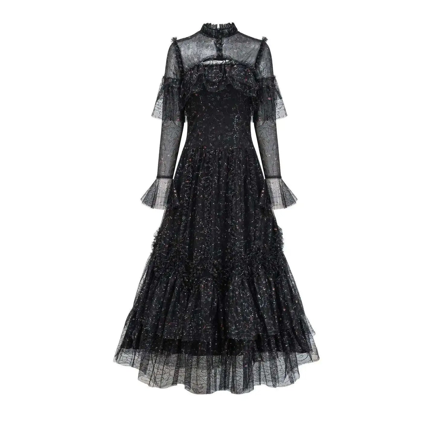 JAMERARY Women Embroidered Dress Summer 2024 Short Sleeve Layers Ruffles Cake Floral Print Long Maxi Prom Vestidos Party Robe