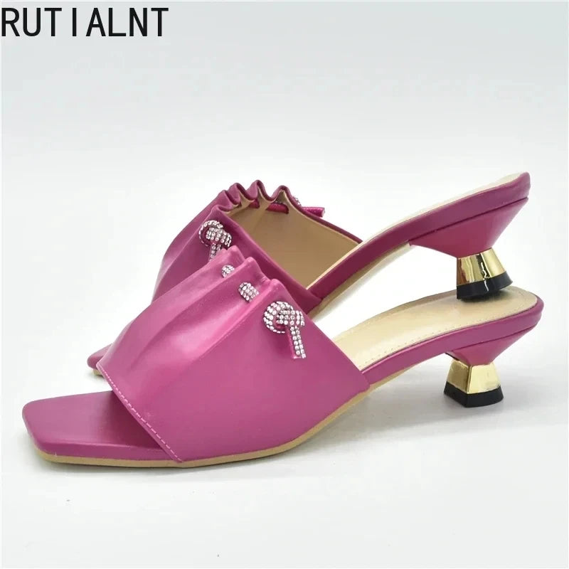 New Arrival Wedding African Shoes 2024 Fashion Women Open Toe Pumps African Women Party Pumps Decorated with Rhinestone