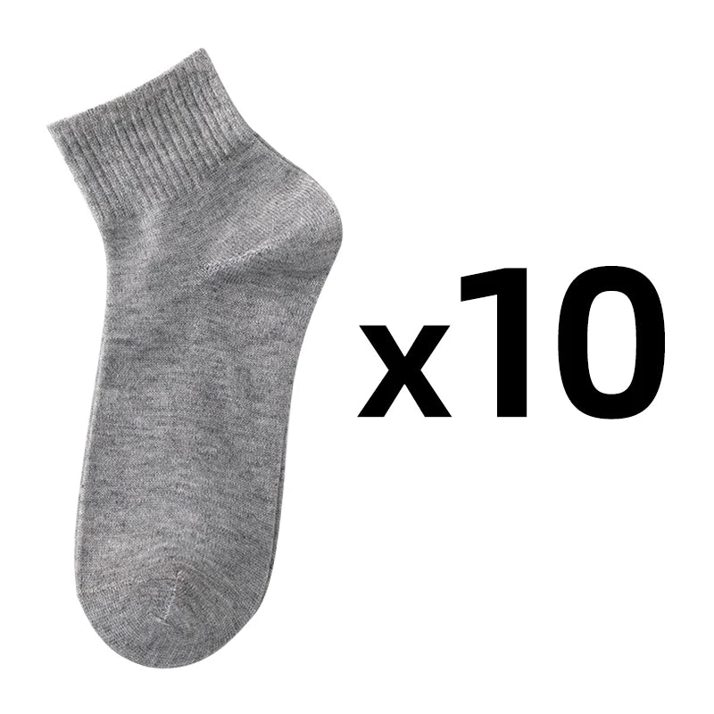 10 Pairs/Set Men's Solid Color Socks Black White Business Cotton Socks Autumn Casual Man Breathable Sports Short Sock