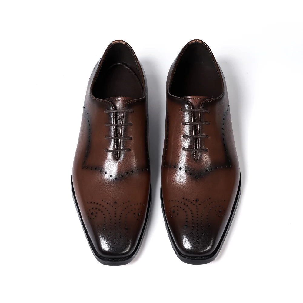 Italian Brogue Men's Oxfords Genuine Leather Lace-Up Formal Dress Shoes for Wedding Party Office Classic Male Shoe