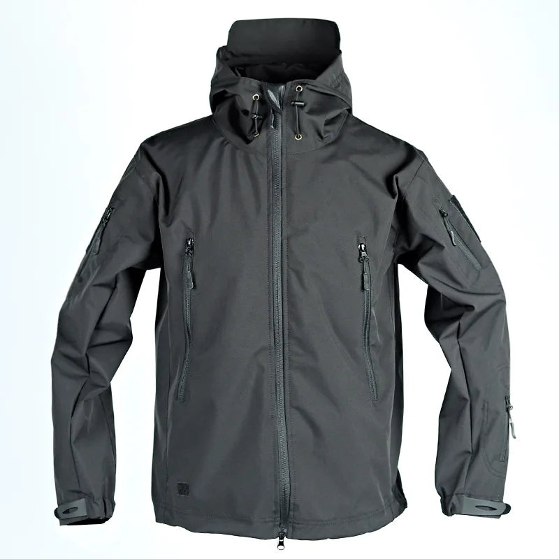 Men's Tactical Hooded Jackets Waterproof Full Zip Multiple Pockets Hooded Tactical Coat Outdoor Camping Jacket Work Outwear