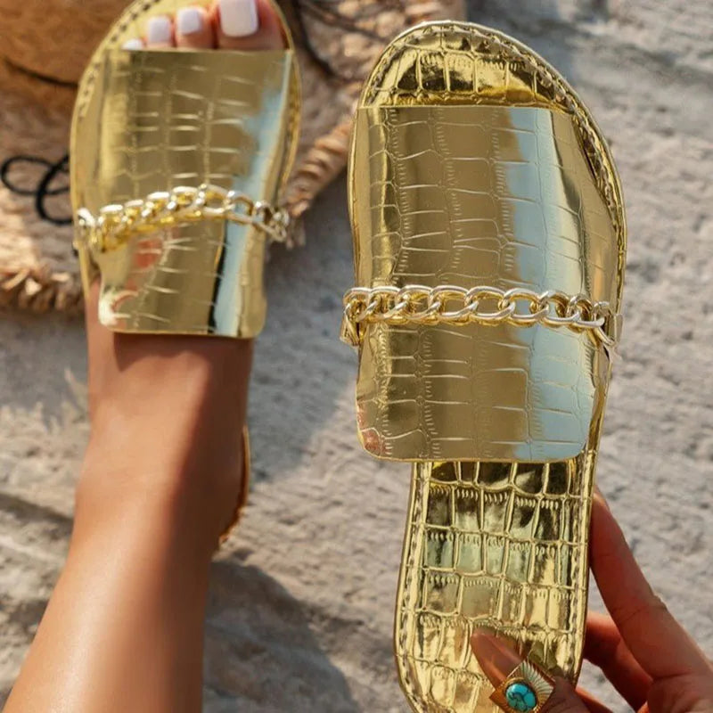 Sandals for Women 2024 New Summer Fashion Casual Versatile Open Toe Slippers Women's Chain flat Sandals Shoes Large Size 36-43