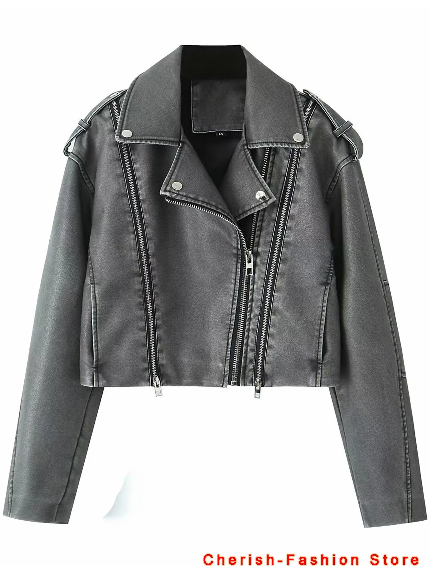 2025 New Style Women's Washed Leather Jacket Brand Coat, Short Coat With Downgraded Zipper And Vintage Lapel Jacket Brown Jacket