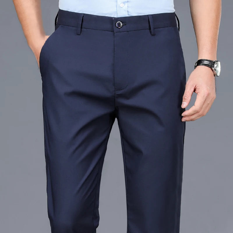 Male Pants Stretch Smart Casual Pants Men's Spandex Trousers Office Quick Dry Suit Pants New Spring Autumn Korean Dress Pants