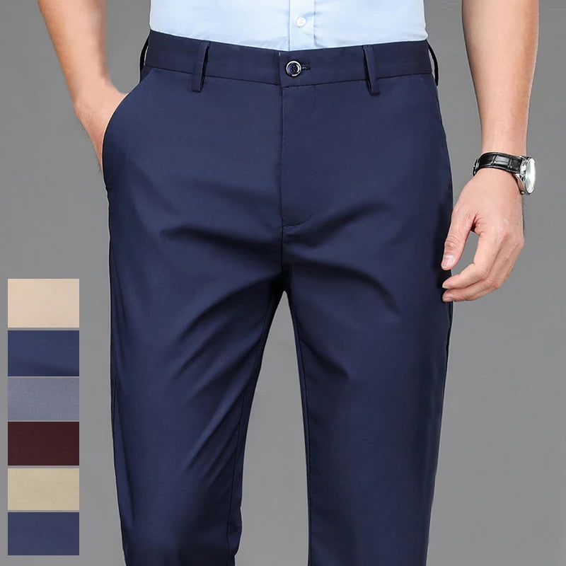 Male Pants Stretch Smart Casual Pants Men's Spandex Trousers Office Quick Dry Suit Pants New Spring Autumn Korean Dress Pants