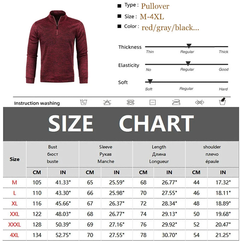 2024 Men's Casual Sweater Half Zipper Pullover Autumn New Thin Sweatshirts Outdoor Work Sweater Standcollar Turtleneck Sweater